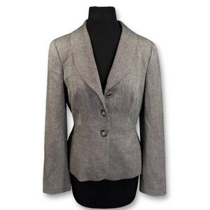 EUC LOFT Wool Herringbone Blazer‎ Jacket Women's 6 Gray Office Career